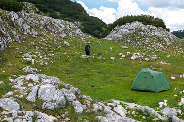 hiker in the mountains. Durmitor, Montenegro