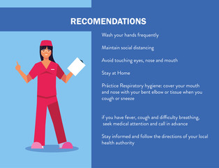 woman doctor explain Infographics how prevent the spread of covid 19