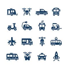 transport vehicle vector icons set