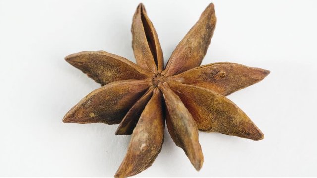 Star anise, spice rotates on the table on white background