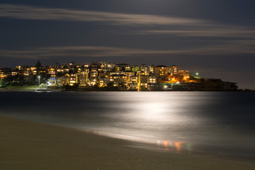 Long exposure photo of Bondi Beach at night, Sydney Australia