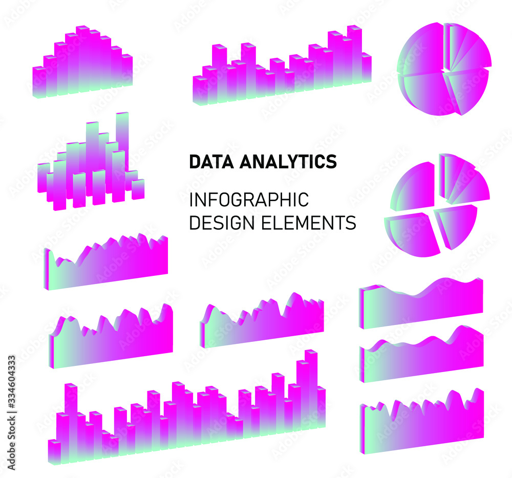 Aufkleber Set of 3D graphs, charts, histograms and plots for UI and UX design.
