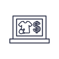 payments online concept, laptop computer with tshirt and money symbol icon, line style