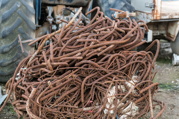 Iron amalgamation ball in a junkyard