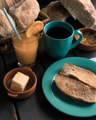 ROASTED BREAD WITH COFFEE AND ORANGE JUICE DARK FOOD