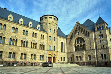 Fototapeta na wymiar Stone Imperial castle with towers in Poznan.
