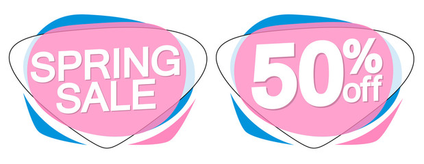 Spring Sale, 50% off, bubble banners design template, discount tags, app icons, vector illustration