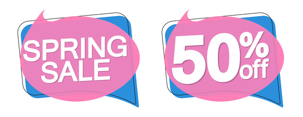 Spring Sale, 50% off, bubble banners design template, discount tags, app icons, vector illustration