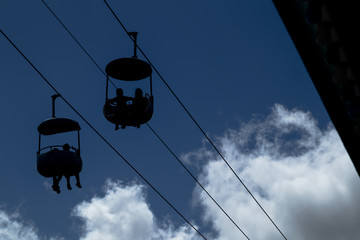 Silhouette Kids on Aerial Tram Ride