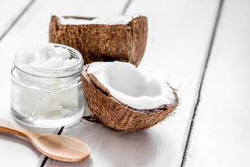 organic cosmetics with coconut on white background mock-up