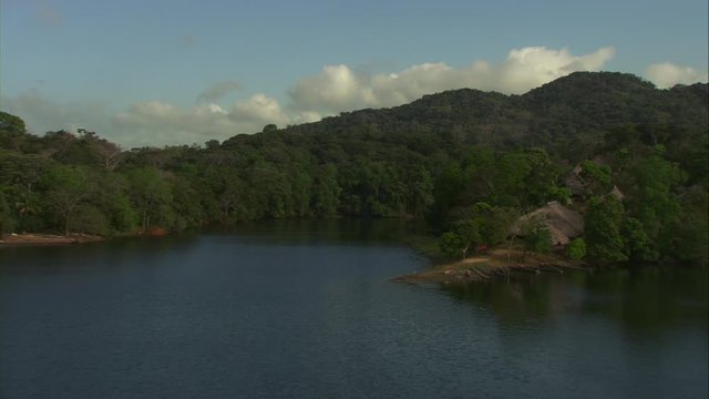 Travel view panorama of the Chagres River, Embera indigenous tribe, ecological reserve of Green Forest and tour of indigenous population