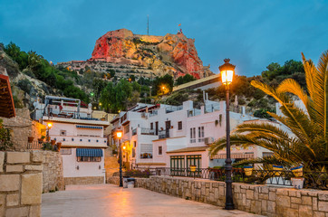 View of Santa Barbara Castle from the old town of Alicante, Spain