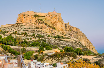 Fototapeta premium View of Santa Barbara Castle from the old town of Alicante, Spain