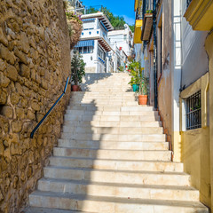 Fototapeta premium Colorful houses in the old town of Alicante, Spain