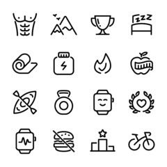 Health and Fitness Icons, vector line icon set