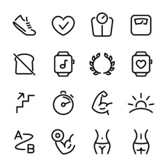 Health and Fitness Icons, vector line icon set