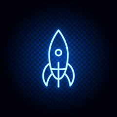 Rocket launch blue neon icon - Vector. Spage concept vector illustration.