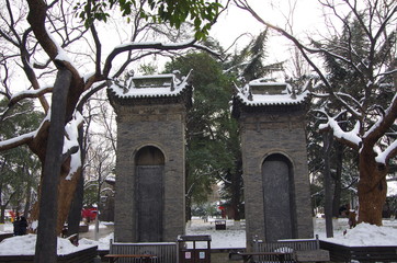Fototapeta na wymiar Snow in xi 'an small wild goose pagoda is particularly pure. This is a historic site and a famous tourist attraction.