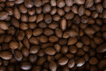 Top view of pecans nuts 