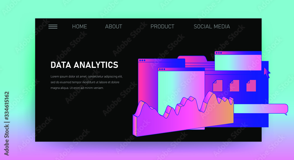 Aufkleber Web site template for Big Data  analysis, Artificial intelligence and  Information science. 3D graphs and plots.