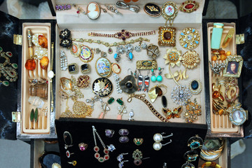 Vintage beautiful jewelry in a huge amount in a special jewelry box