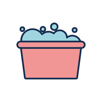 Bucket With Soapy Water Icon, Line Fill Style