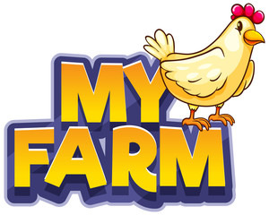 Font design for word my farm with cute chicken
