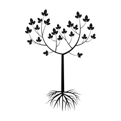 black tree with crown and root