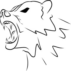 Contour image of a bear. The beast growls. Black lines. Suitable for book, print