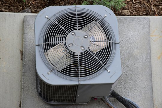 Outdoor air conditioning and heat pump units, Top view of High efficiency modern AC-heater unit single