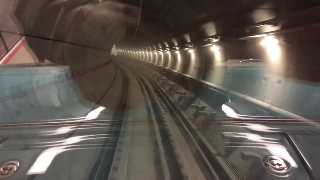 Istanbul metro train is traveling fast in Istanbul Turkey. (4K Video)
