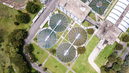 Aerial shot of Waste water recycling and treatment facility 