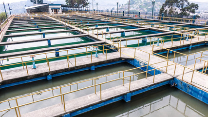 Aerial shot of Waste water recycling and treatment facility 