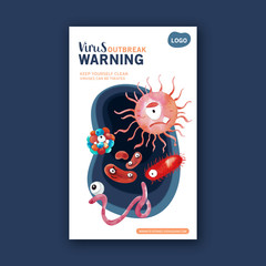 Virus poster design with Ebola virus, bacillus watercolor illustration.