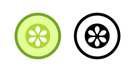 Sliced cucumber simple vector logo flat icon illustration design. Colored and outline silhouette line art set