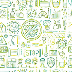 Bacteria and Viruses - Symptoms, Preventions and treatment. Infection, Sickness, Healthy. Abstract Seamless Pattern for your print design fabric, wallpaper etc. Medical theme
