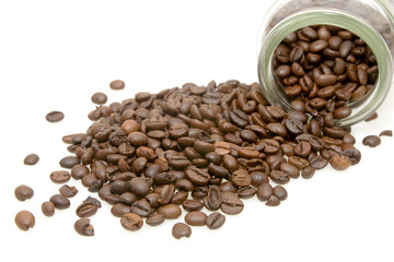 coffee bean in bottle on white background