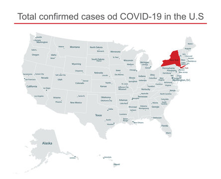 Total confirmed cases of COVID-19 in the U.S. High detail map. Vector illustration