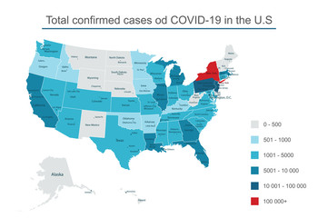 Total confirmed cases of COVID-19 in the U.S. High detail map. Vector illustration © Ekler