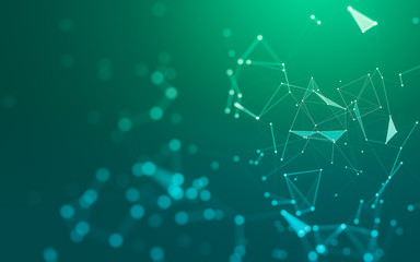 Abstract background. Molecules technology with polygonal shapes, connecting dots and lines. Connection structure. Big data visualization.