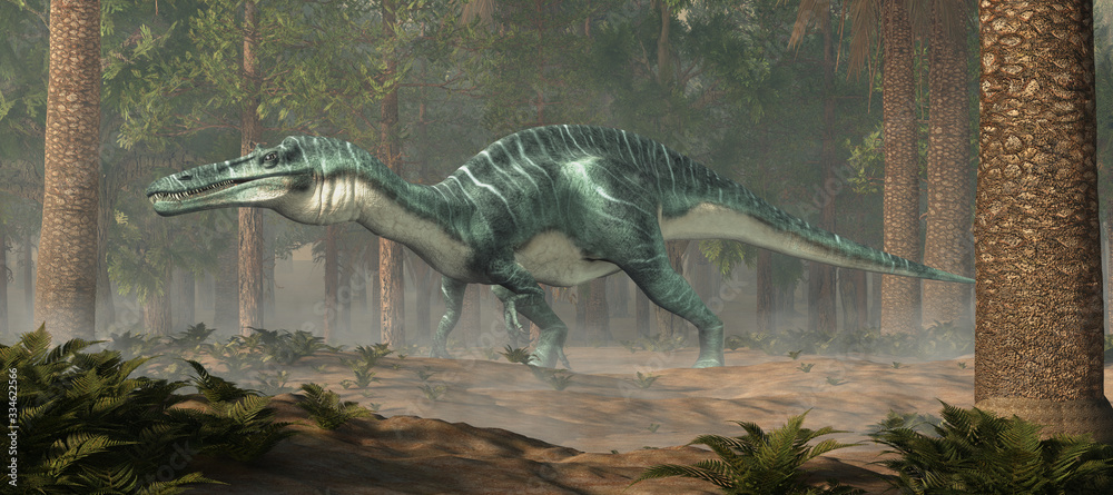 Poster suchomimus was a large carnivorous spinosaurid theropod dinosaur that lived in cretaceous era africa