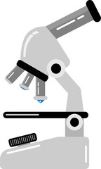 Simple microscope vector illustration. Chemistry, microbiology, pharmaceutical instrument. Symbol of science, chemistry and exploration.