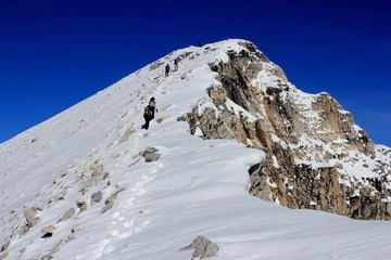 Approaching the summit of Mount Temple, Banff National Park, Canadian Rockies