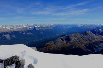 View toward the Bow Valley from the summit of Mount Temple
