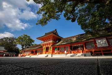 Usa Jingu Shrine, Oita, Japan : November 12, 2019. It is the head shrine of thousands of shrines across Japan that are dedicated to Hachiman, the god of archery and war.