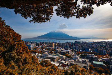 Kagoshima city, Kagoshima, Japan. November 15, 2019. A city on Japan's Kyushu Island, is the capital of Kagoshima Prefecture. It's best known for Sakurajima, an active volcano that faces Kinko bay.