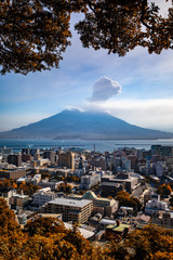 Kagoshima city, Kagoshima, Japan. November 15, 2019. A city on Japan's Kyushu Island, is the capital of Kagoshima Prefecture. It's best known for Sakurajima, an active volcano that faces Kinko bay.