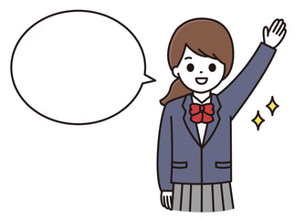 学生 女の子 挙手 吹き出し イラスト