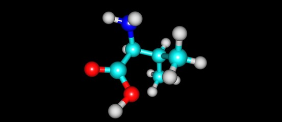 Valine molecular structure isolated on black