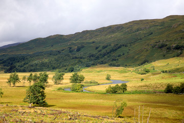 Obraz premium Loch Awel (Scotland), UK - August 15, 2018: The landscape near Loch Awe, Scotland, United Kingdom